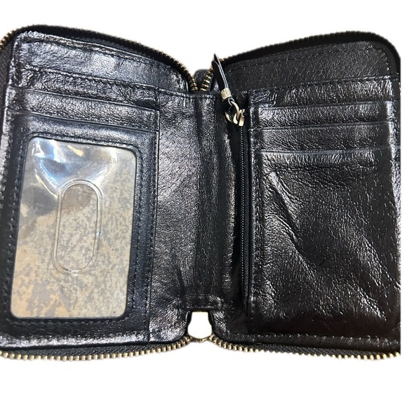 Elliott Lucca Black Woven Leather Wristlet Wallet Zip Around - Picture 3 of 5